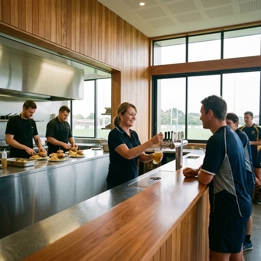 Club bar and kitchen